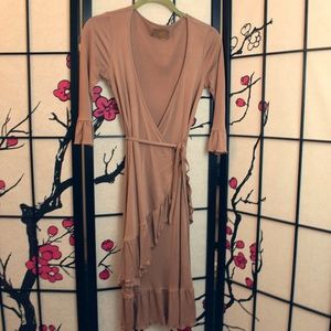 Silk Mink Ruffle-Trim Wrap Dress